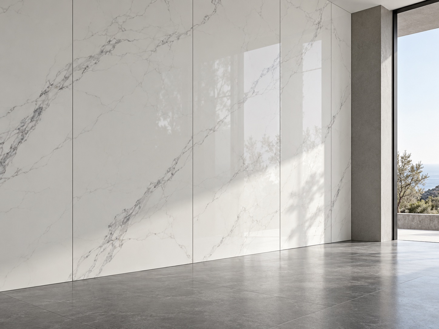 AI finish concept of a glossy marble-look interior wall.