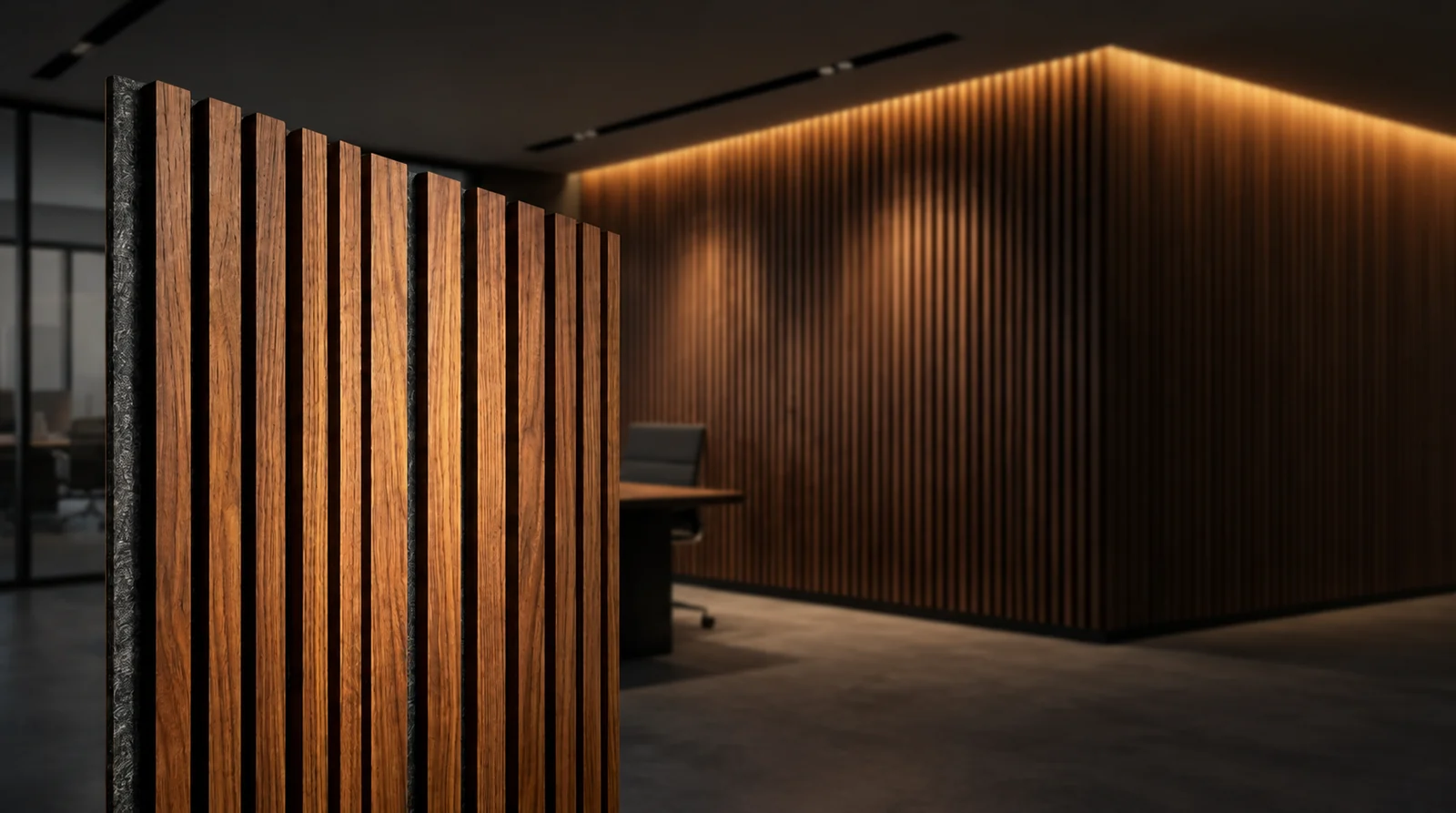 Wood slat acoustic panel illustration